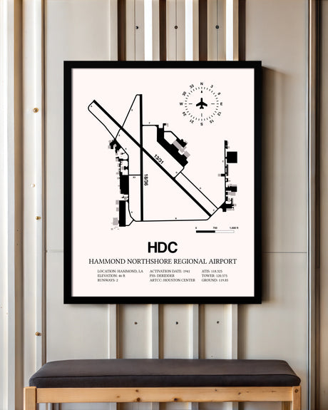 Hammond Northshore Regional Airport framed poster displayed in an airplane hangar