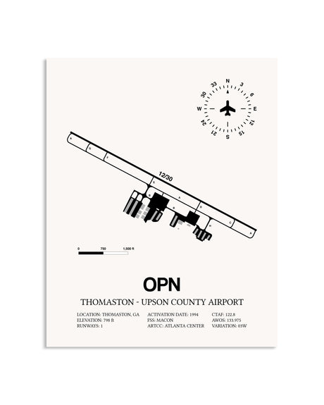 Gray Thomaston-Upson County Airport framed poster displayed in an airplane hangar