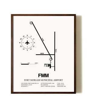 Fort Morgan Municipal Airport aviation print in walnut frame