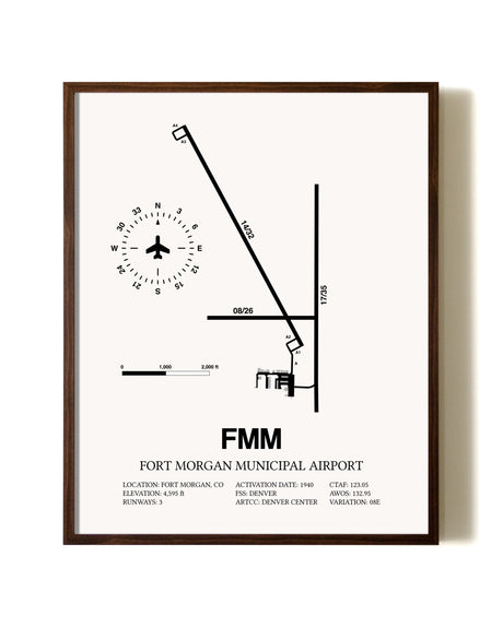 Fort Morgan Municipal Airport aviation print in walnut frame