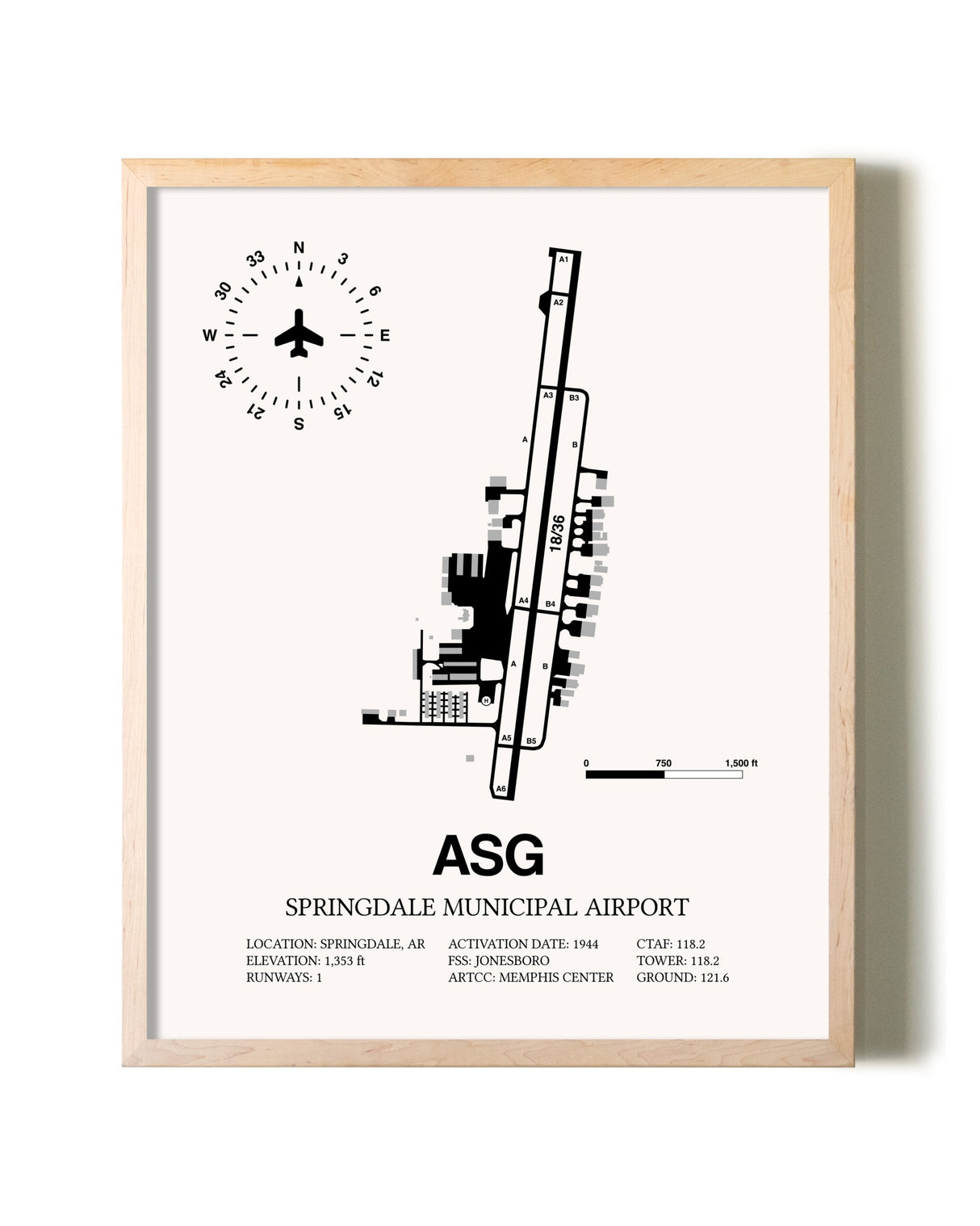 Springdale Municipal Airport framed wall art in white frame