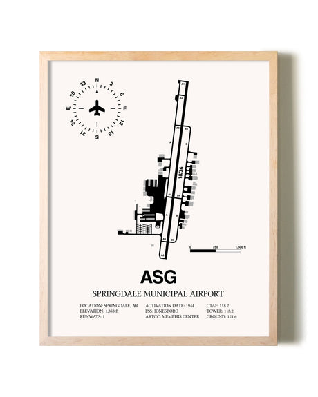 Springdale Municipal Airport framed wall art in white frame