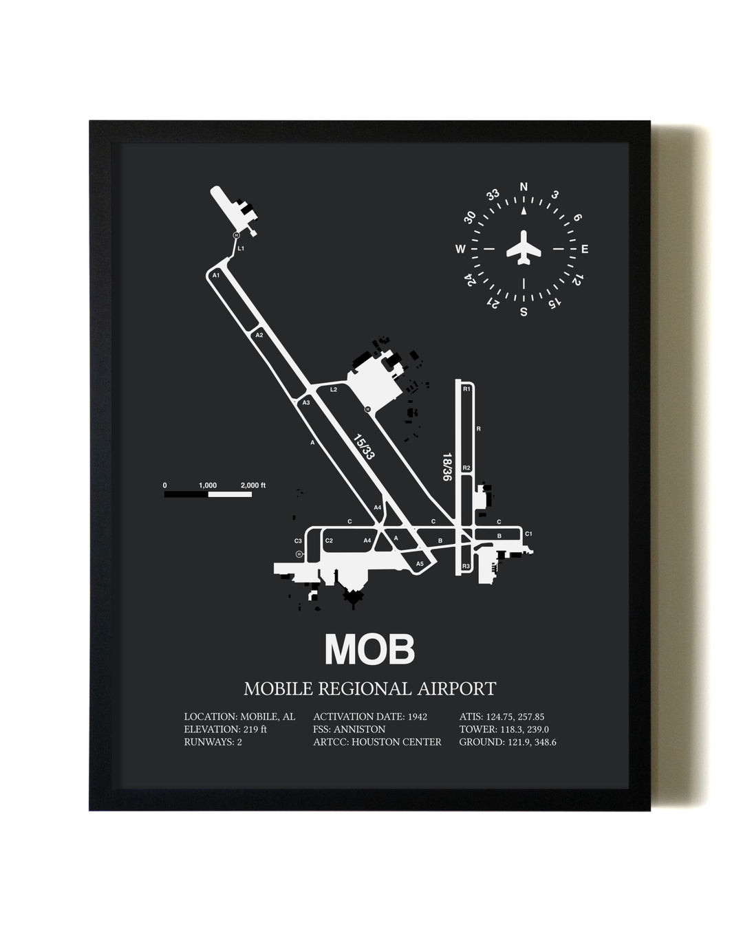 Unframed Mobile Regional Airport map print poster