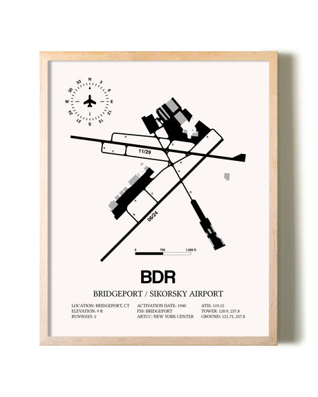 Bridgeport / Sikorsky Airport framed wall art in white frame