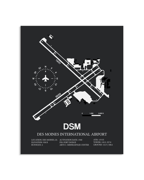 Gray Framed Des Moines International Airport layout wall art poster