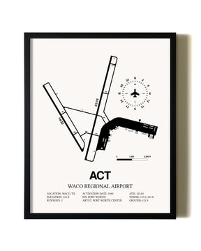 Framed Waco Regional Airport wall art poster in black frame
