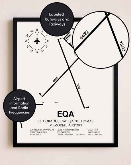 Framed El Dorado / Captain Jack Thomas Memorial Airport layout wall art poster