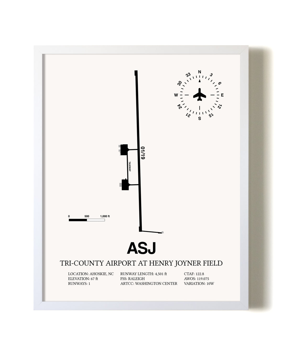 Tri-County Airport At Henry Joyner Field airport map poster in oak frame