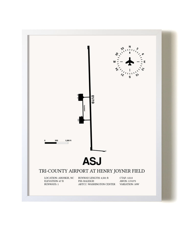 Tri-County Airport At Henry Joyner Field airport map poster in oak frame