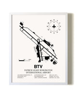 Patrick Leahy Burlington International Airport airport map poster in oak frame