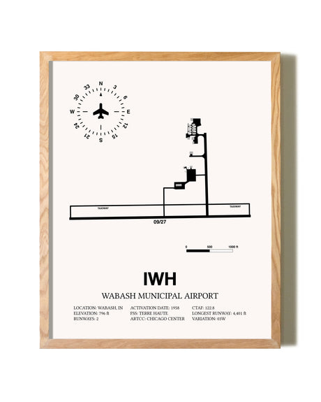 Wabash Municipal Airport framed print in natural wood frame