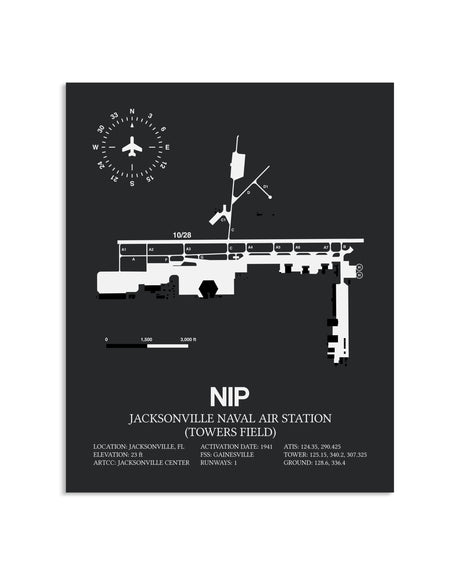 Gray Framed Jacksonville Naval Air Station (Towers Field) layout wall art poster