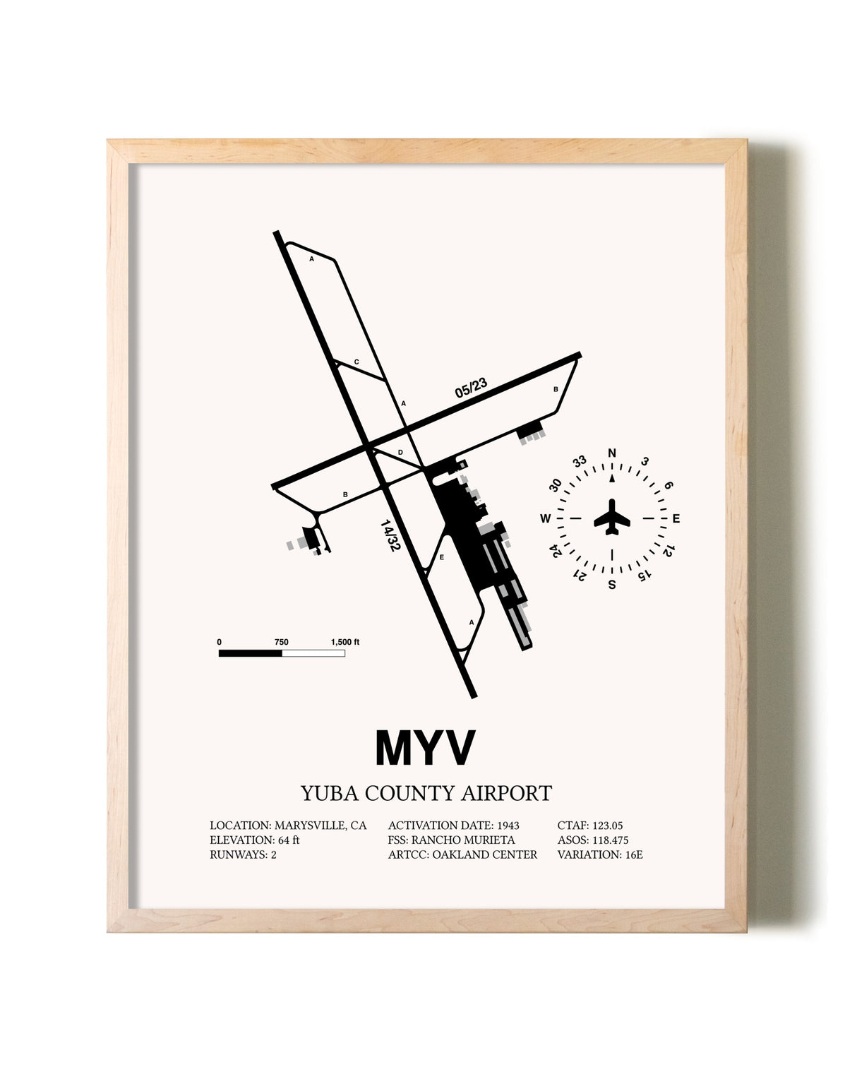 Yuba County Airport framed wall art in white frame