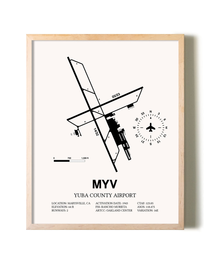 Yuba County Airport framed wall art in white frame