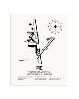 Gray St. Pete-Clearwater International Airport framed poster displayed in an airplane hangar