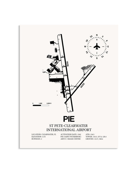 Gray St. Pete-Clearwater International Airport framed poster displayed in an airplane hangar