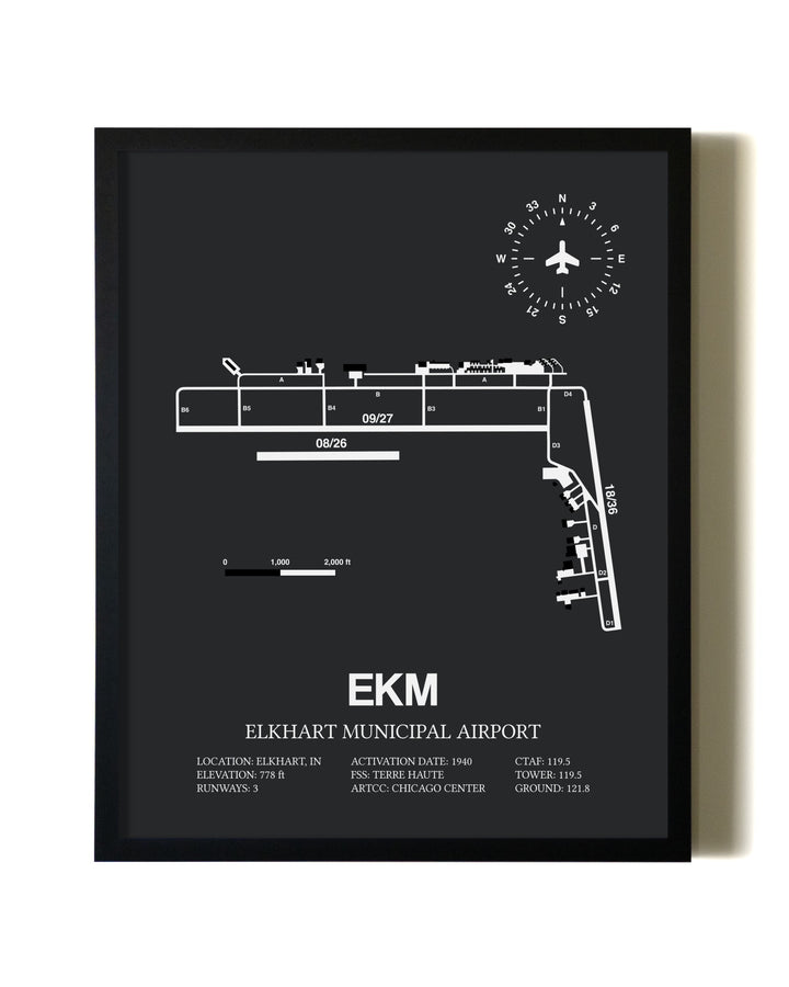Unframed Elkhart Municipal Airport map print poster