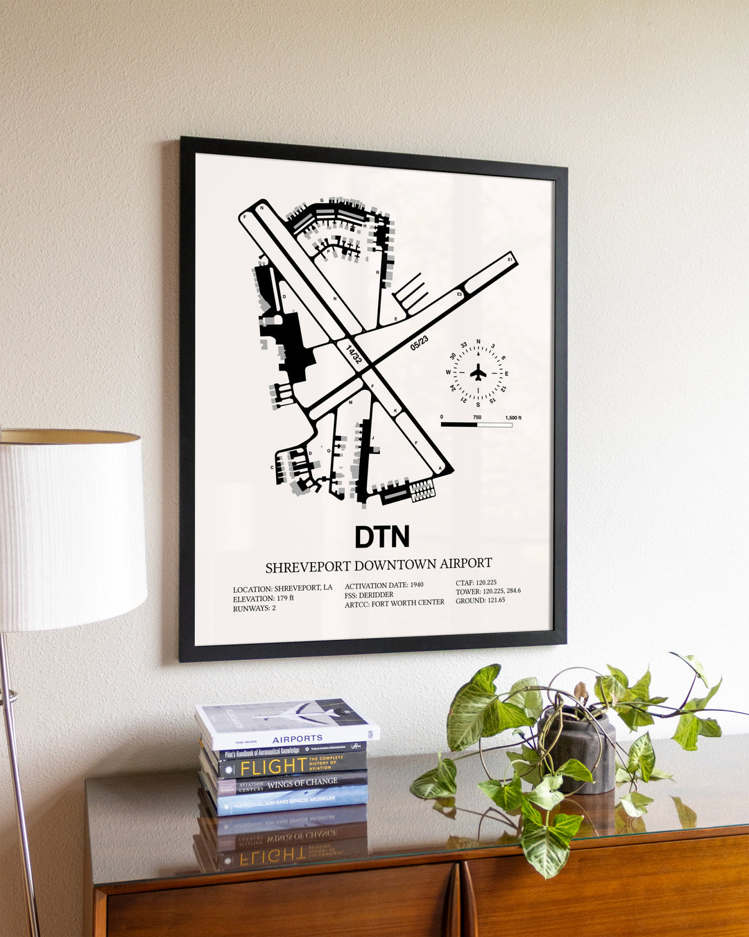 Shreveport Downtown Airport aviation wall décor in black wood frame