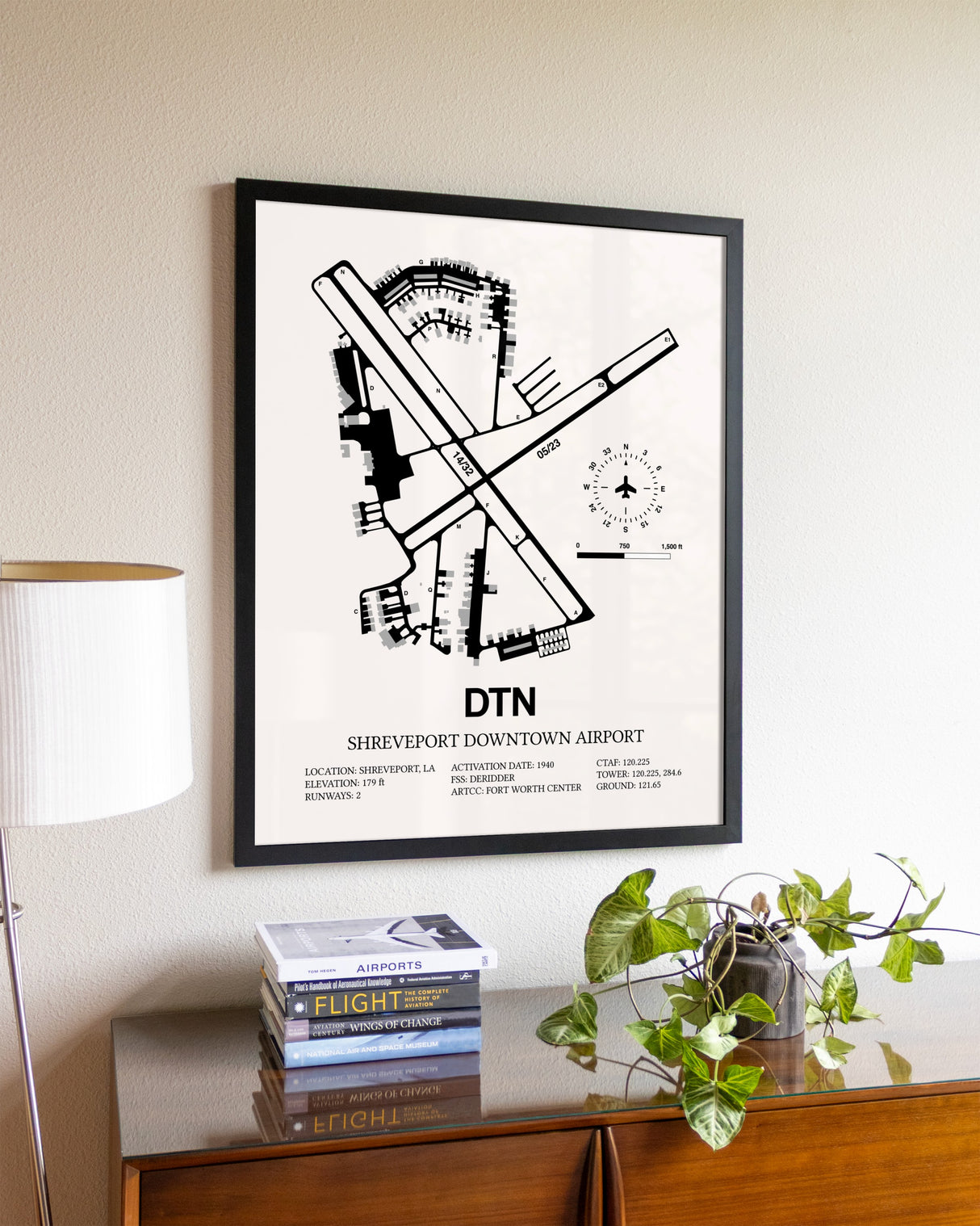 Shreveport Downtown Airport aviation wall décor in black wood frame