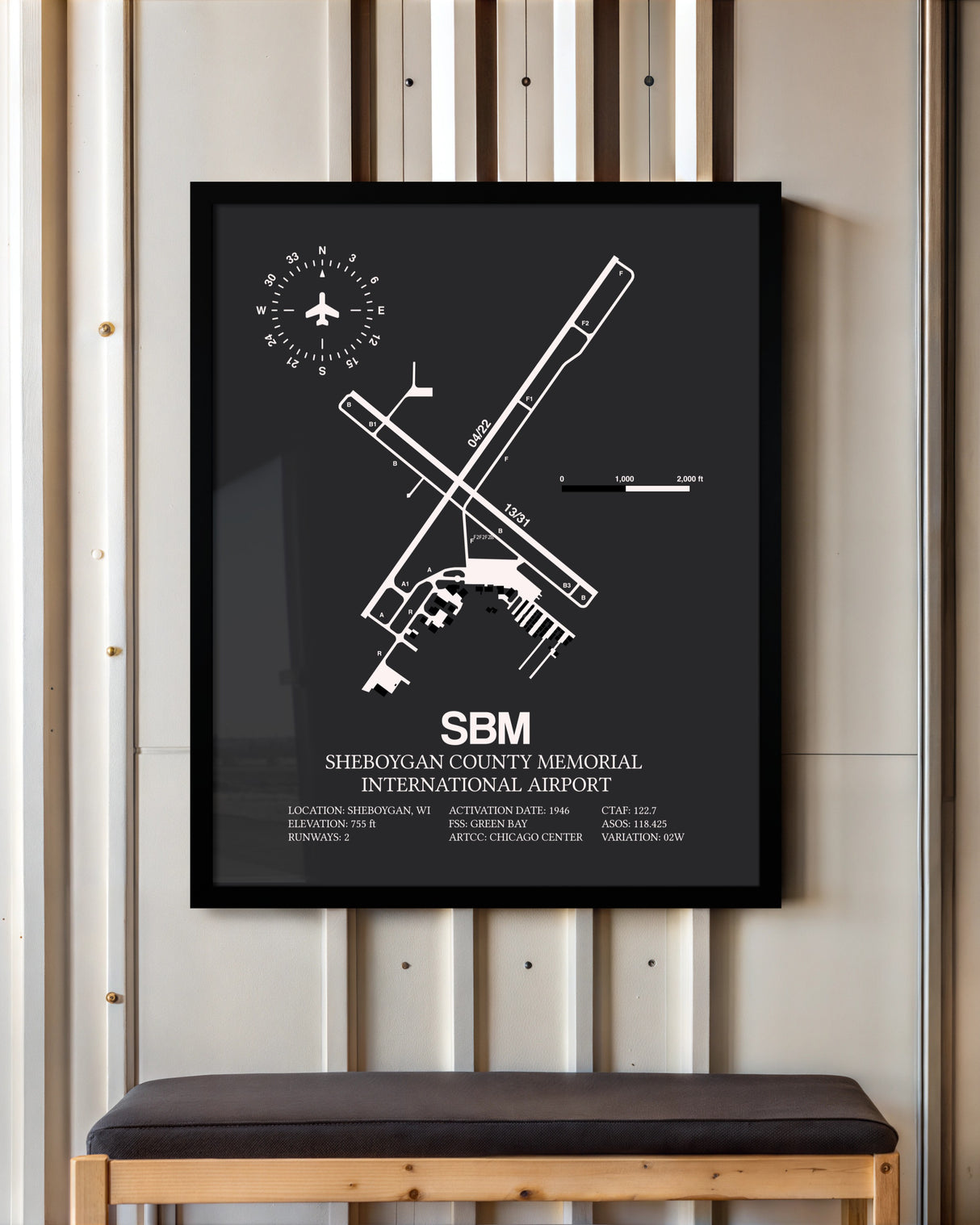 Frame color options for Sheboygan County Memorial International Airport Wall Art