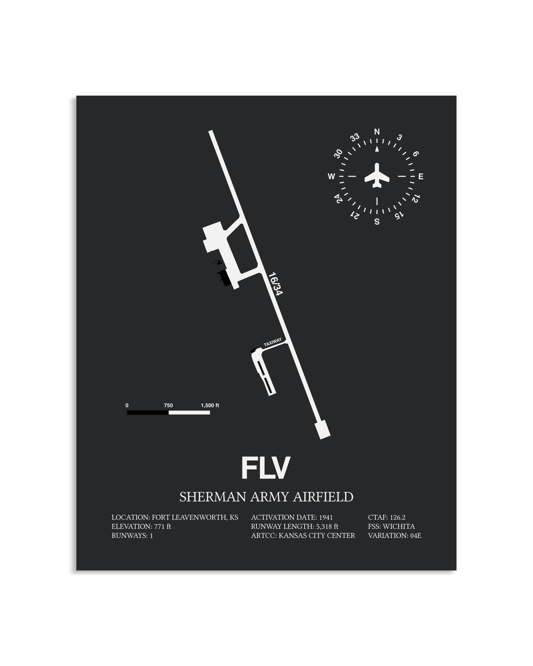 Gray Framed Sherman Army Airfield layout wall art poster