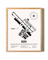 Bozeman Yellowstone International Airport framed print in natural wood frame
