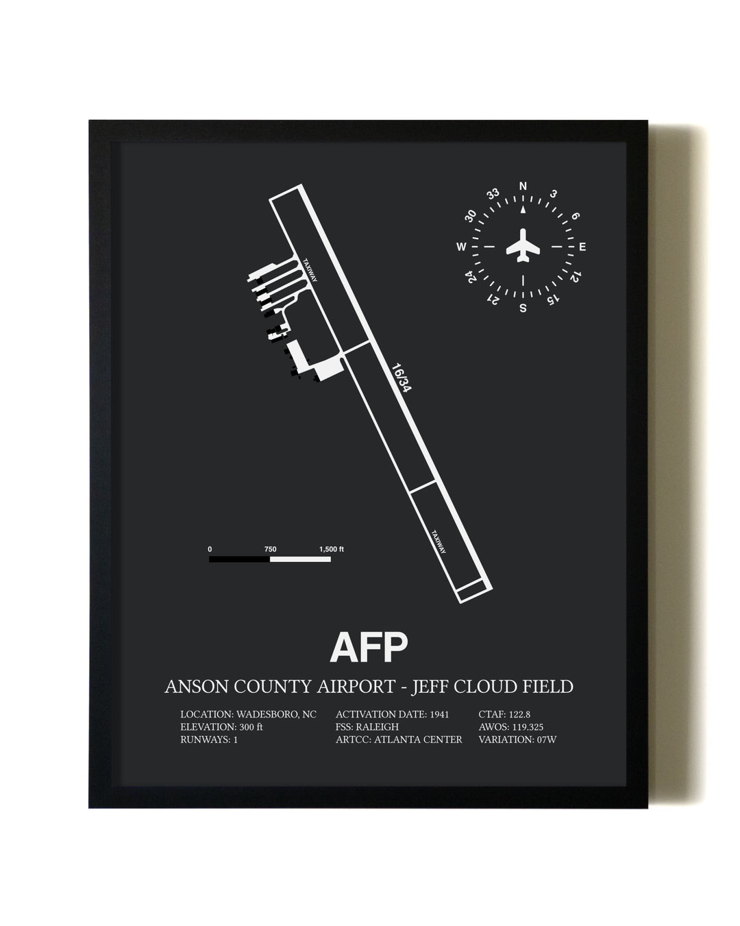 Unframed Anson County Airport - Jeff Cloud Field map print poster