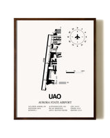 Aurora State Airport aviation print in walnut frame