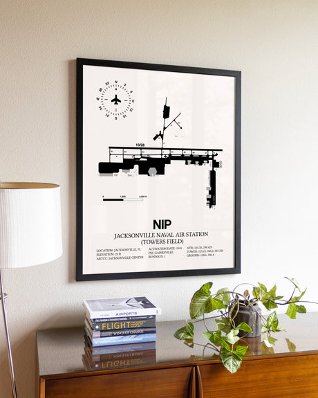 Jacksonville Naval Air Station (Towers Field) aviation wall décor in black wood frame