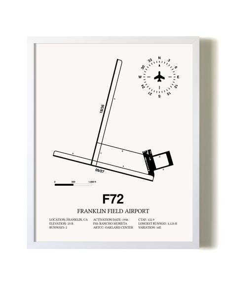 Franklin Field Airport airport map poster in oak frame