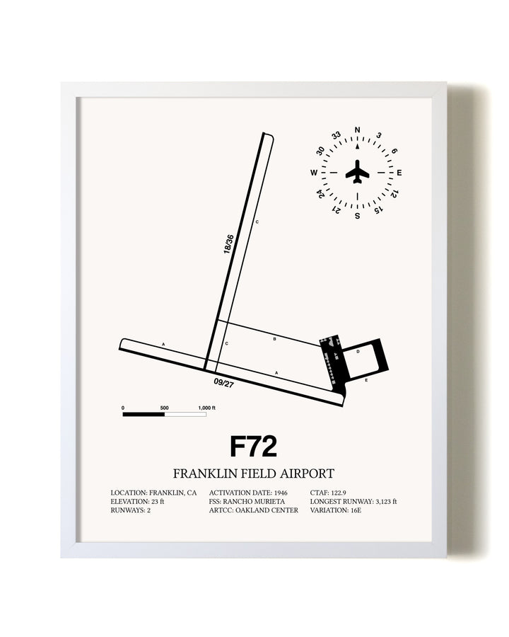 Franklin Field Airport airport map poster in oak frame
