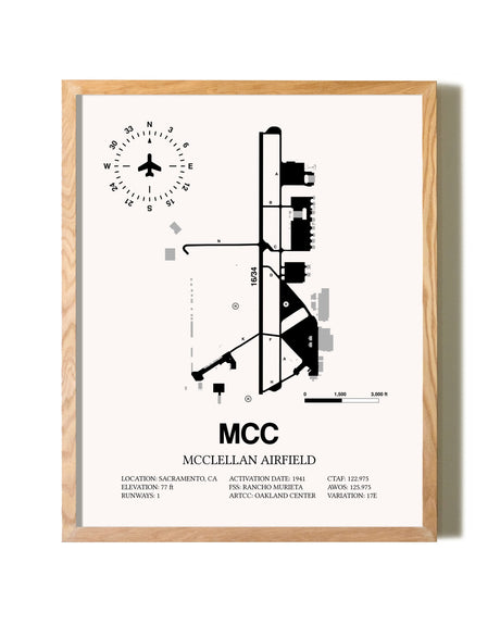McClellan Airfield framed print in natural wood frame