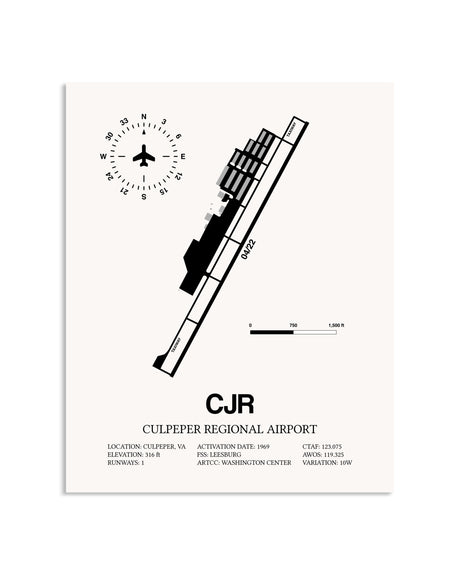 Gray Culpeper Regional Airport framed poster displayed in an airplane hangar
