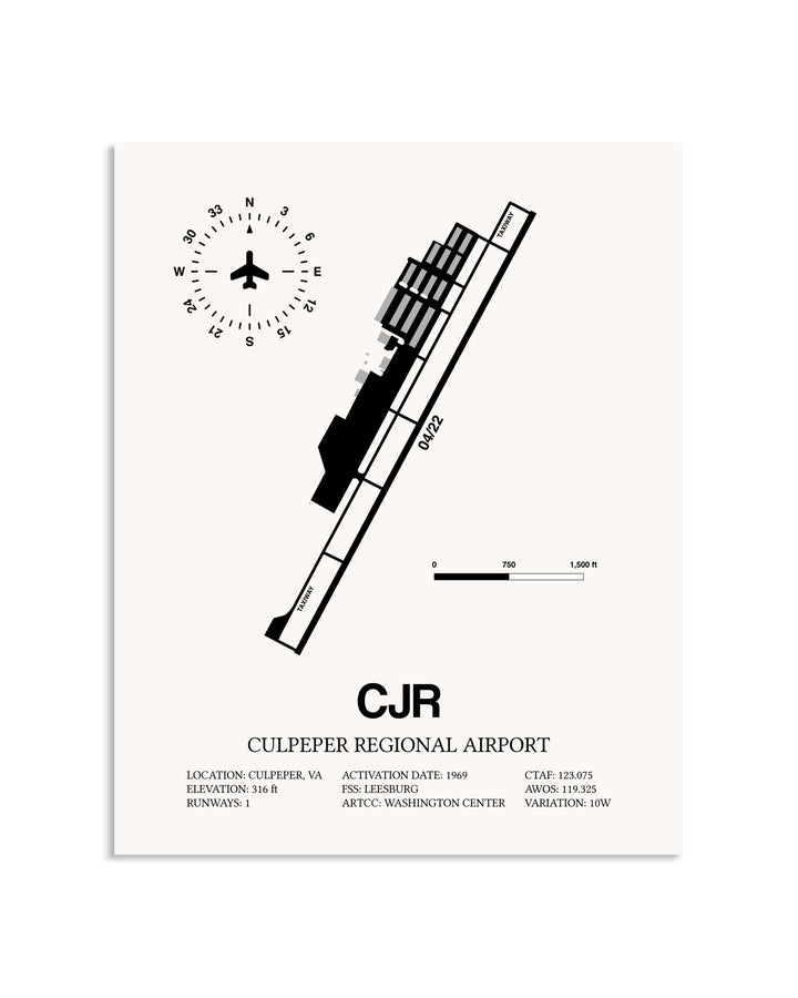 Gray Culpeper Regional Airport framed poster displayed in an airplane hangar