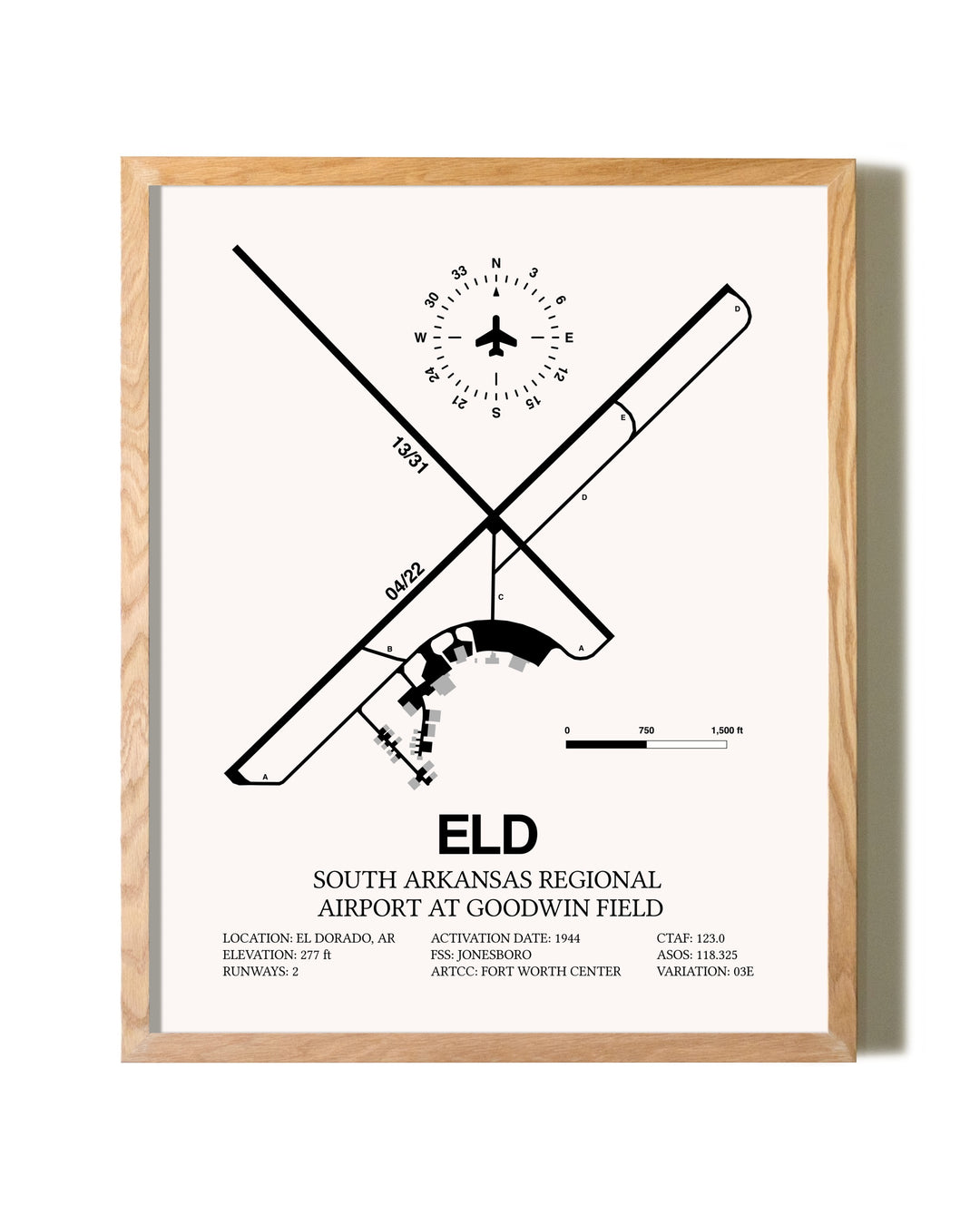 South Arkansas Regional Airport At Goodwin Field framed print in natural wood frame