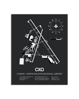 Gray Framed Conroe / North Houston Regional Airport layout wall art poster