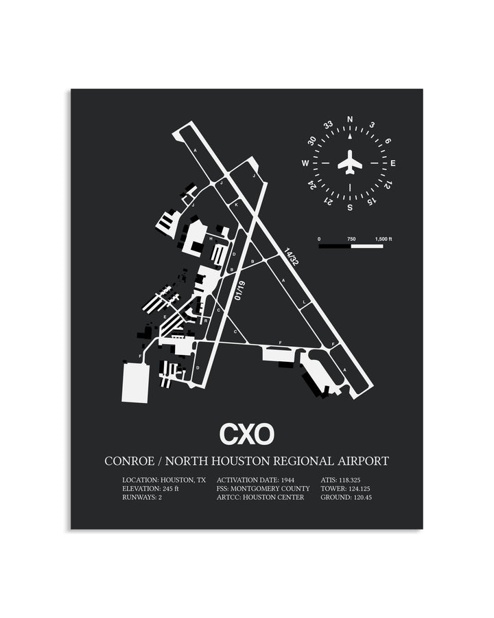 Gray Framed Conroe / North Houston Regional Airport layout wall art poster
