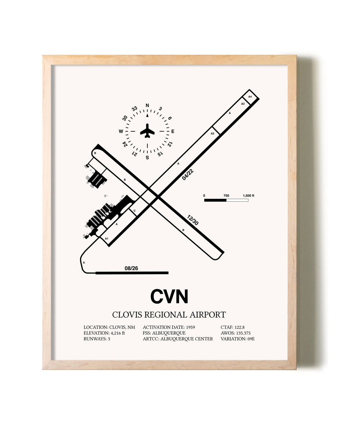 Clovis Regional Airport framed wall art in white frame