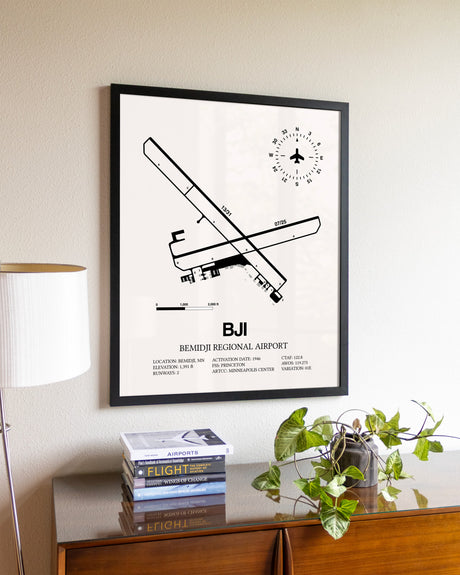 Bemidji Regional Airport aviation wall décor in black wood frame