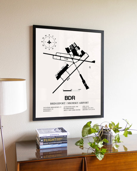 Bridgeport / Sikorsky Airport aviation wall décor in black wood frame