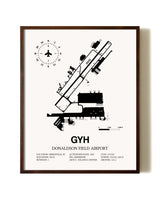 Donaldson Field Airport aviation print in walnut frame