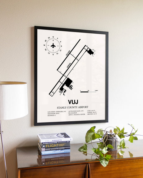 Stanly County Airport aviation wall décor in black wood frame
