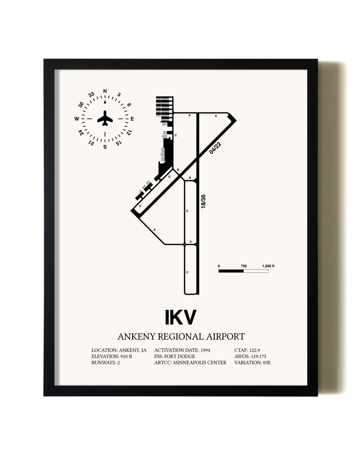Framed Ankeny Regional Airport wall art poster in black frame
