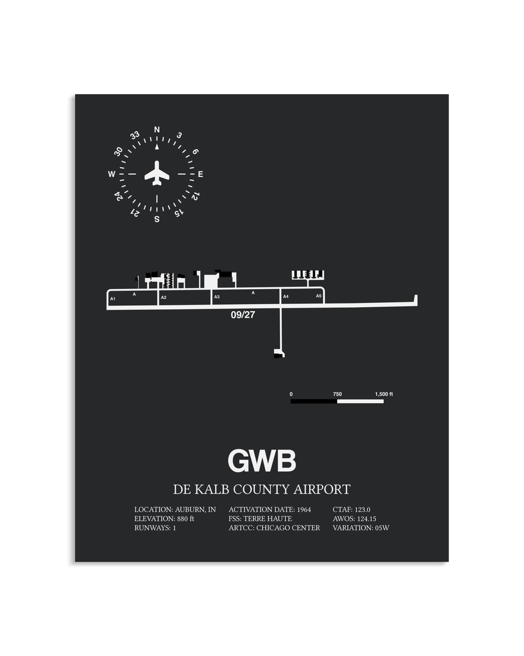Gray Framed De Kalb County Airport layout wall art poster