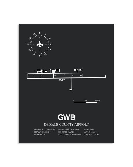 Gray Framed De Kalb County Airport layout wall art poster