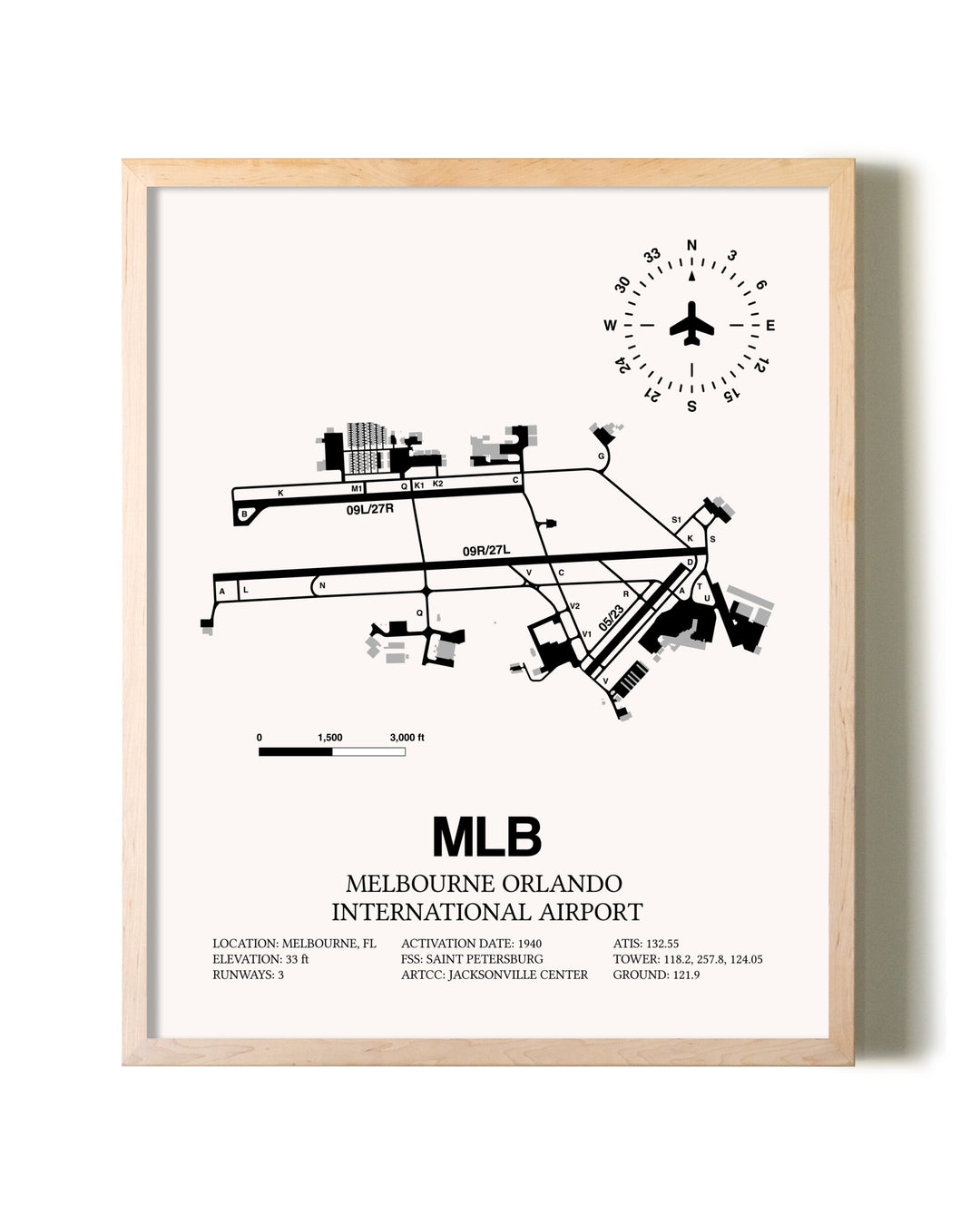 Melbourne Orlando International Airport framed wall art in white frame