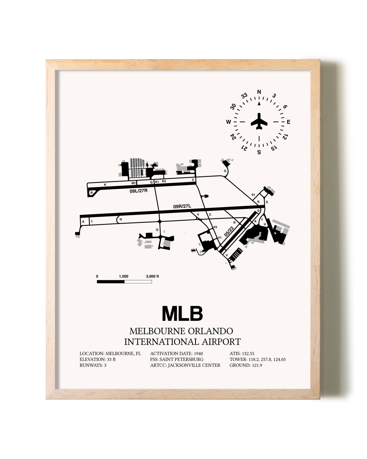 Melbourne Orlando International Airport framed wall art in white frame