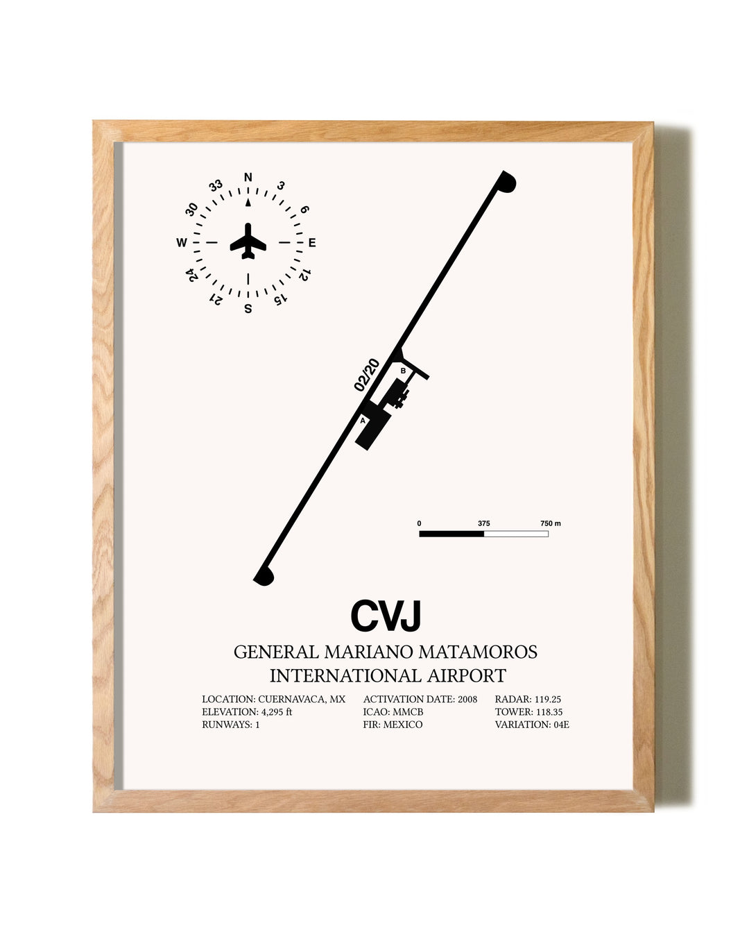 General Mariano Matamoros International Airport framed print in natural wood frame