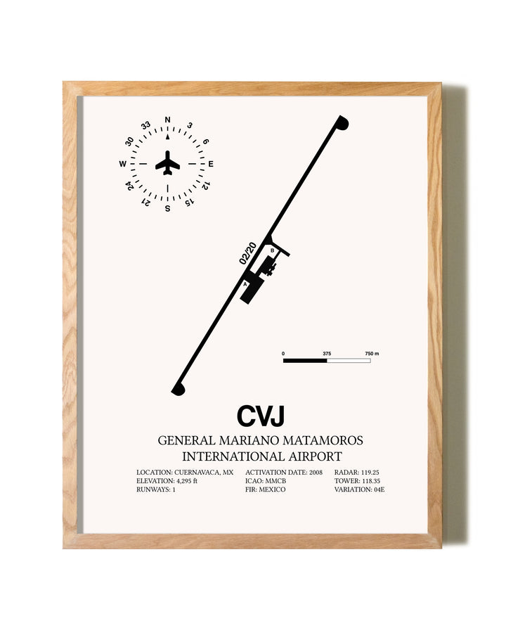 General Mariano Matamoros International Airport framed print in natural wood frame