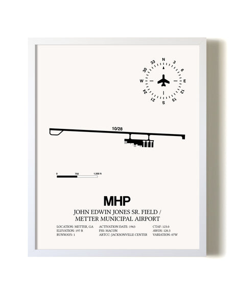 John Edwin Jones Sr Field / Metter Municipal Airport airport map poster in oak frame